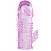 Розовая  гелевая насадка с клиторальным отростком - 13,5 см. - Toyfa Basic - в Салавате купить с доставкой Розовая  гелевая насадка с клиторальным отростком - 13,5 см. - Toyfa Basic - в Салавате купить с доставкой