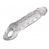 Прозразная закрытая насадка на пенис с поддержкой мошонки Clearly Ample Penis Enhancer - 22 см. - XR Brands - в Салавате купить с доставкой