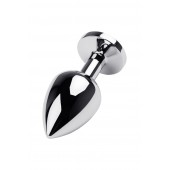 Серебристая коническая анальная пробка с красным кристаллом - 8 см. - ToyFa - купить с доставкой в Салавате