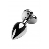 Серебристая коническая анальная пробка с красным кристаллом-сердечком - 7 см. - ToyFa - купить с доставкой в Салавате