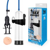 Прозрачная вакуумная вибропомпа Sex Expert с насадкой-вагиной - Sex Expert - в Салавате купить с доставкой