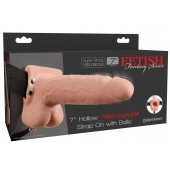 Телесный перезаряжаемый вибрострапон 7  Hollow Rechargeable Strap-on with Balls - 20,3 см. - Pipedream - купить с доставкой в Салавате