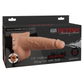 Телесный полый страпон с имитацией эякуляции 7.5  Hollow Squirting Strap-On with Balls Flesh - 21,6 см. - Pipedream - купить с доставкой в Салавате