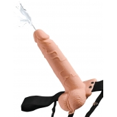 Телесный полый страпон с имитацией эякуляции 7.5  Hollow Squirting Strap-On with Balls Flesh - 21,6 см. - Pipedream - купить с доставкой в Салавате