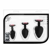 Набор черных анальных пробок с красным кристаллом-сердечком Bling Plugs Training Kit - Blush Novelties - купить с доставкой в Салавате
