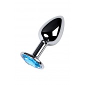 Серебристая конусовидная анальная пробка с голубым кристаллом - 7 см. - ToyFa - купить с доставкой в Салавате