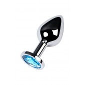 Серебристая конусовидная анальная пробка с голубым кристаллом - 8 см. - ToyFa - купить с доставкой в Салавате