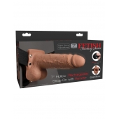 Кофейный перезаряжаемый вибрострапон 7  Hollow Rechargeable Strap-on with Balls - 20,3 см. - Pipedream - купить с доставкой в Салавате