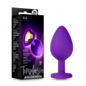 Фиолетовая анальная пробка Bling Plug Medium с золотистым стразом - 8,3 см. - Blush Novelties - купить с доставкой в Салавате