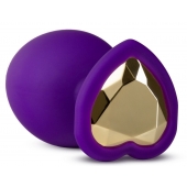 Фиолетовая анальная пробка Bling Plug Large с золотистым стразом - 9,5 см. - Blush Novelties - купить с доставкой в Салавате