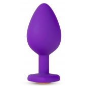 Фиолетовая анальная пробка Bling Plug Large с золотистым стразом - 9,5 см. - Blush Novelties - купить с доставкой в Салавате