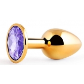 Золотистая анальная пробка с фиолетовым стразом - 7,2 см. - Anal Jewelry Plug - купить с доставкой в Салавате