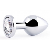 Серебристая анальная пробка с прозрачным стразом - 7,2 см. - Anal Jewelry Plug - купить с доставкой в Салавате