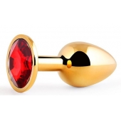 Золотистая анальная пробка с красным стразом - 7,2 см. - Anal Jewelry Plug - купить с доставкой в Салавате