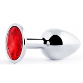 Серебристая анальная пробка с красным стразом - 7,2 см. - Anal Jewelry Plug - купить с доставкой в Салавате