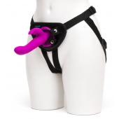 Лиловый страпон Rechargeable Vibrating Strap-On Harness Set - 17,6 см. - Happy Rabbit - купить с доставкой в Салавате