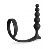 Черная анальная цепочка с эрекционным кольцом Ass-gasm Cockring Anal Beads - Pipedream - в Салавате купить с доставкой