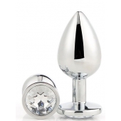 Серебристая анальная втулка с прозрачным кристаллом - 7,1 см. - Dream Toys - купить с доставкой в Салавате