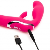 Ярко-розовый безремневой страпон Rechargeable Vibrating Strapless Strap-On - Happy Rabbit - купить с доставкой в Салавате