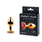 Золотистая анальная пробка с малиновым кристаллом-сердечком - 7 см. - Anal Jewelry Plug - купить с доставкой в Салавате