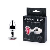 Серебристая анальная пробка с малиновым кристаллом-сердечком - 7 см. - Anal Jewelry Plug - купить с доставкой в Салавате