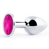 Серебристая анальная пробка с малиновым кристаллом - 7,2 см. - Anal Jewelry Plug - купить с доставкой в Салавате