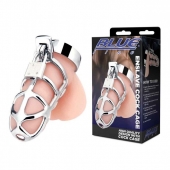 Серебристая металлическая клетка для члена с замком Enslave Cock Cage - BlueLine - купить с доставкой в Салавате