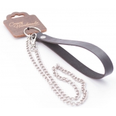 Серебристый металлический поводок с кожаной черной ручкой - 80 см. - Crazy Handmade - купить с доставкой в Салавате