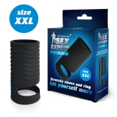 Черная открытая насадка на пенис с кольцом для мошонки XXL-size - 9,4 см. - Sex Expert - в Салавате купить с доставкой