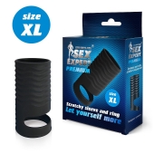 Черная открытая насадка на пенис с кольцом для мошонки XL-size - 8,9 см. - Sex Expert - в Салавате купить с доставкой