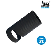 Черная открытая насадка на пенис с кольцом для мошонки XL-size - 8,9 см. - Sex Expert - в Салавате купить с доставкой