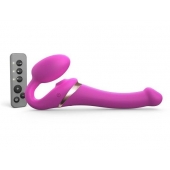 Ярко-розовый безремневой страпон Multi Orgasm Size S с клиторальной стимуляцией - Strap-on-me - купить с доставкой в Салавате