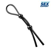 Черное силиконовое лассо с двумя шариками для утяжки - Sex Expert - в Салавате купить с доставкой