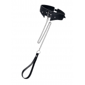 Черный кожаный ошейник-воротник с поводком - Pecado - купить с доставкой в Салавате