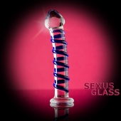 Фаллоимитатор из стекла с синей спиралью - 18 см. - Sexus купить с доставкой в интернет-магазине Orgasmix в Салавате Фаллоимитатор из стекла с синей спиралью - 18 см. - Sexus