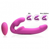 Розовый безремневой страпон с вибрацией и функцией расширения Inflatable Ergo-Fit Strapless Strap-On - XR Brands - купить с доставкой в Салавате