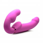 Розовый безремневой страпон с вибрацией и функцией расширения Inflatable Ergo-Fit Strapless Strap-On - XR Brands - купить с доставкой в Салавате