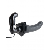 Черный страпон с вагинальной пробкой Deluxe Vibrating Penetrix Strap-On - 19 см. - Pipedream - купить с доставкой в Салавате