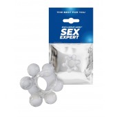Прозрачное эластичное эрекционное кольцо с 6 шариками - Sex Expert - в Салавате купить с доставкой