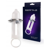 Эластичная насадка на пенис с подхватом мошонки и стимулирующими «ресничками» - Sextaz - в Салавате купить с доставкой