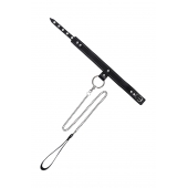 Черный узкий однослойный ошейник с серебристым поводком-цепочкой - Pecado - купить с доставкой в Салавате