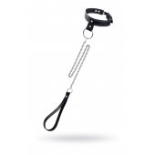 Черный узкий однослойный ошейник с серебристым поводком-цепочкой - Pecado - купить с доставкой в Салавате