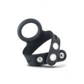 Черное эрекционное кольцо с подхватом мошонки на кнопках VS6 - Blush Novelties - в Салавате купить с доставкой
