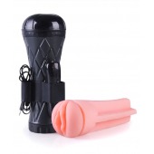 Телесный мастурбатор-вагина в черной колбе с вибрацией - Boys of Toys - в Салавате купить с доставкой