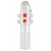 Гелевая прозрачная насадка с шариками и шипами - 14 см. - Toyfa Basic - в Салавате купить с доставкой Гелевая прозрачная насадка с шариками и шипами - 14 см. - Toyfa Basic - в Салавате купить с доставкой