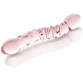 Двусторонний розовый фаллос  с рёбрами и точками - 19,5 см. - Sexus купить с доставкой в интернет-магазине Orgasmix в Салавате Двусторонний розовый фаллос  с рёбрами и точками - 19,5 см. - Sexus