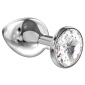 Большая серебристая анальная пробка Diamond Clear Sparkle Large с прозрачным кристаллом - 8 см. - Lola Games - купить с доставкой в Салавате