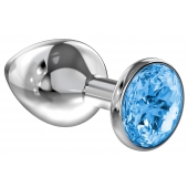 Большая серебристая анальная пробка Diamond Light blue Sparkle Large с голубым кристаллом - 8 см. - Lola Games - купить с доставкой в Салавате