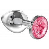 Большая серебристая анальная пробка Diamond Pink Sparkle Large с розовым кристаллом - 8 см. - Lola Games - купить с доставкой в Салавате