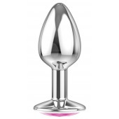 Малая серебристая анальная пробка Diamond Pink Sparkle Small с розовым кристаллом - 7 см. - Lola Games - купить с доставкой в Салавате
